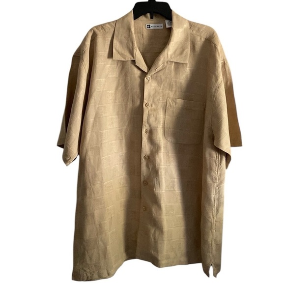 Bachrach Other - Bachrach Tan 100% Linen Checkered Button Down Casual Short Sleeve Shirt Size XL